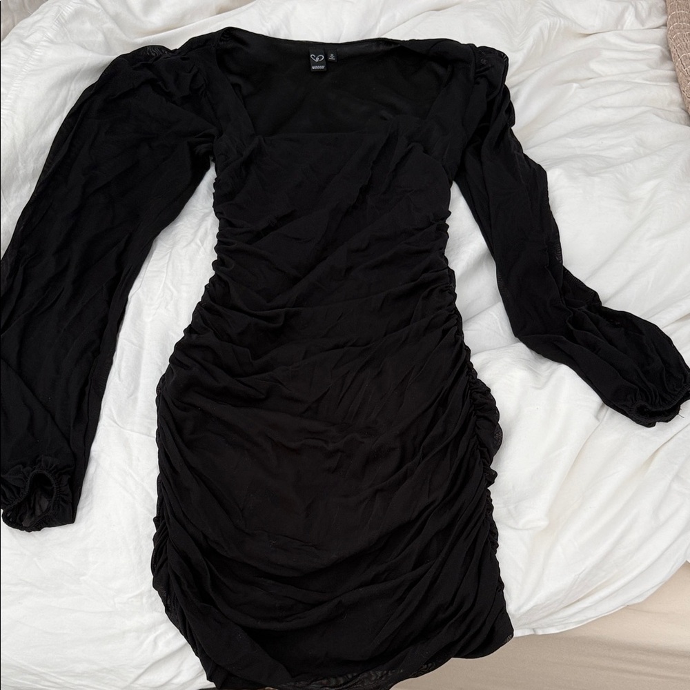 Windsor Black Long Sleeve Ruched Dress